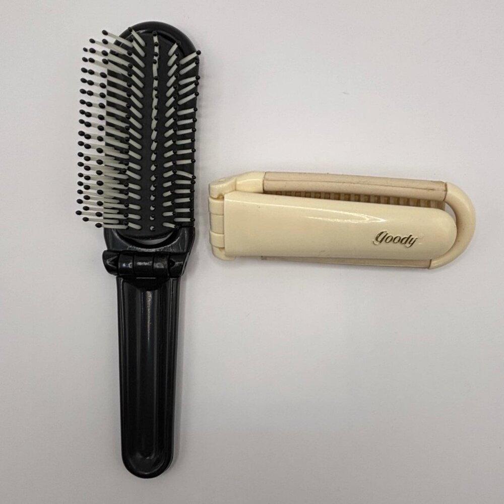 Vintage 1980s Goody Set of 2 Folding Travel Brushes - NOS Warehouse Stock
